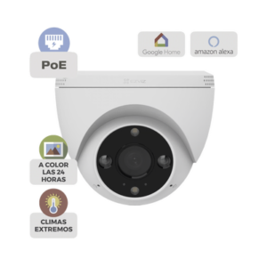 Cámara IP Domo PoE / Resolución 2K  3 Megapixel / Visión Nocturna a Color 30 m / Lente 2.8 mm 106° / Detección IA Humano/Vehículo / Audio Bidireccional / Defensa Activa con Luz y Sirena / IP67
