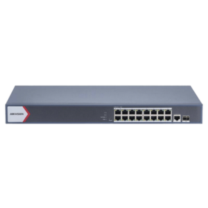 Switch Gigabit PoE+ / Monitoreable / 16 Puertos 1000 Mbps PoE+ / 1 Puerto 1000 Mbps de Uplink / 1 Puerto SFP /  Configuración Nube desde Hik-PartnerPro / Modo Extendido hasta 300 Metros / 130 Watts