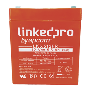 Batería de respaldo 12 V | 5.5 Ah | AGM | Certificada UL94-V0 Retardante a la Flama | Especial para Seguridad Electrónica | UPS | Sistemas de Emergencia | Vida útil 5 años | Terminales F1 + Adaptador F2