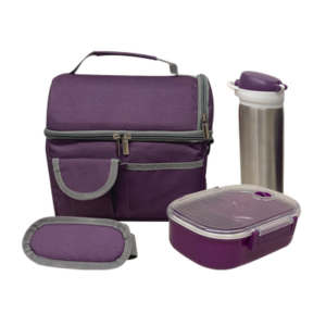 SET DE 2 LONCHERA DE 9 PULG. INCLUYE UN CILINDRO DE ACERO INOXIDABLE, UN RECIPIENTE DE PLÁSTICO PARA ALIMENTOS