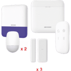 (AX PRO) KIT de Alarma AX PRO / Incluye: 1 Hub con batería de respaldo / 2 Sensores PIR / 3 Contactos Magnéticos mini / 1 Control Remoto / 1 Sirena Inalambrica Exterior  / WiFi / Compatible con Hik-Connect P2P