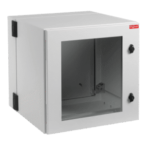 Gabinete Industrial ProTek de 12 UR Puerta con Ventana de 612 x 600 x 610 mm, Protección NEMA Tipo 12; IP55; IK10, Abatible, Fabricado en Acero, Color Gris Claro
