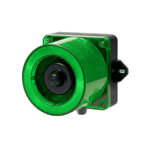Combinación de baliza LED color Verde y sirena electrónica de 31 tonos resistente a la intemperie de volumen máx. 123 dB a 110-220 VCA