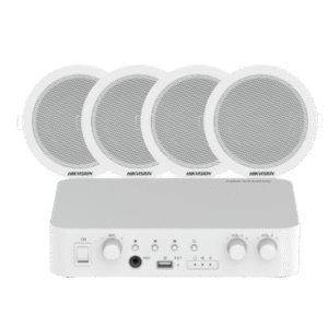 Sistema de Audio Ambiental / Amplificador 80W / 2 Zonas 40W / 4 Altavoces de Plafón / Bluetooth / USB / RCA / Micrófono / Spotify / 100V