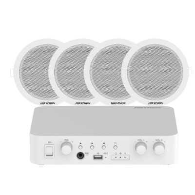 Sistema de Audio Ambiental / Amplificador 80W / 2 Zonas 40W / 4 Altavoces de Plafón / Bluetooth / USB / RCA / Micrófono / Spotify / 100V