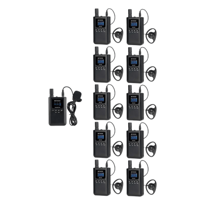 Sistema de Guía Turístico / 2.4 GHz / 999 Canales / Alcance 150 m (492.1 ft) / 1 Transmisor y 10 Receptores / USB-C / Batería 3000 mAh