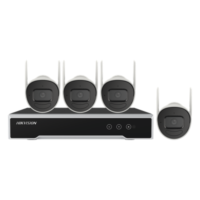 Kit NVR Wi-Fi / 4 Canales / 4 Cámaras Bala IP / 4 Megapixel / IR 30 m (98.4 ft) / IP66 / HDD 1 TB / Wi-Fi 2.4 GHz